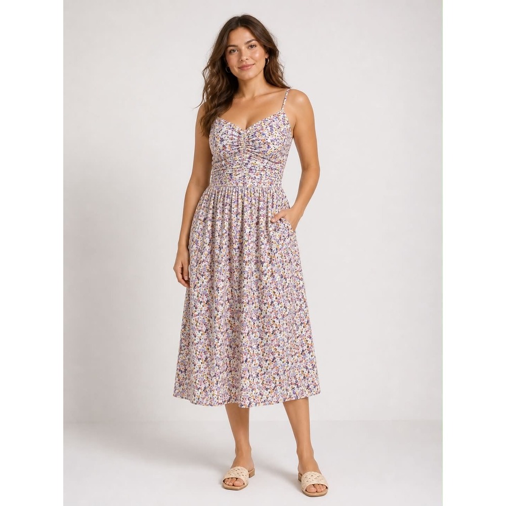 On 34th Floral Smocked Midi Dress Cotton Pockets Cottagecore Size M